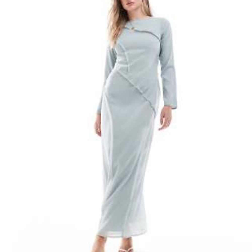 ASOS Green Ruched Raglan Sleeve Dress - Picture 3 of 3